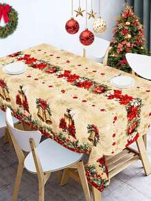 1 件复古圣诞塑料桌布，130x220 厘米乡村圣诞一品红铃铛一次性桌布，适用于长方形桌子，圣诞派对装饰，非常适合家庭厨房餐桌装饰、餐桌布置和礼物创意，2025 年圣诞装饰 - 彩色 - 查看 7