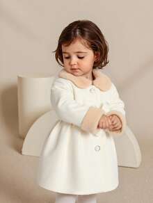 SHEIN Elladie kids Baby Girl Casual Plush Patchwork Jacket, Autumn/Winter