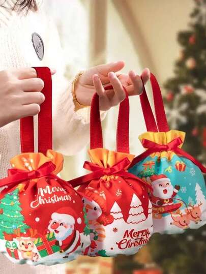 Sacs cadeaux de Noël, sacs cadeaux du Père Noël, sacs à main bonhomme de neige de Noël, sacs cadeaux de pomme du réveillon de Noël, sacs d'emballage de fruits de Noël, sacs cadeaux de bonbons, sacs souvenirs décoratifs