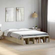 vidaXL Bed Frame Processed Wood Sonoma Oak Color 135x190 Cm - Brown - View 1