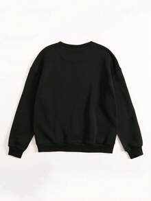 Sudadera mujer básica negra estampado letras sencillas perfectly imperfect leopardo casual cómoda manga larga - Negro - Ver 3