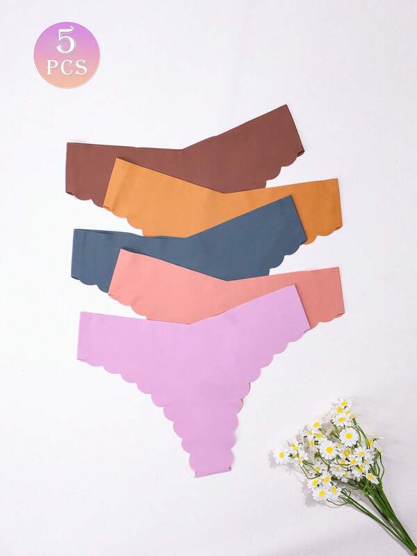 5 piezas de bragas sin costuras de seda con diseño de concha para mujeres, tangas de cintura baja delgadas y sexys, de secado rápido