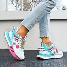 Giày nữ Xuân/Thu 2025, Giày thể thao đế dày buộc dây mũi tròn, Giày thể thao chunky thời trang, Giày thể thao cổ cao nhiều màu sắc, Giày thể thao retro, Giày chạy bộ phong cách sinh viên phối màu. - Hồng - Xem 7