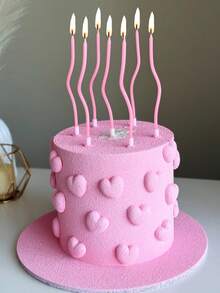 6 cây nến Macaron cong màu hồng dùng để trang trí bánh sinh nhật - Hồng - Xem 1