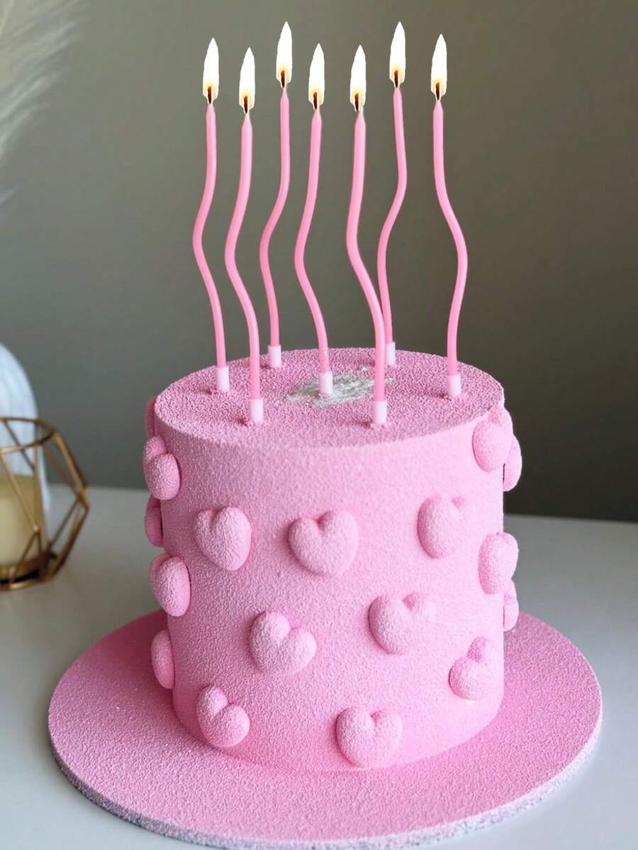 6 cây nến Macaron cong màu hồng dùng để trang trí bánh sinh nhật - Hồng - Xem 1