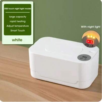 婴儿湿巾加热器，USB 便携式湿巾加热器带夜灯，大容量设计，适合汽车、旅行、家用