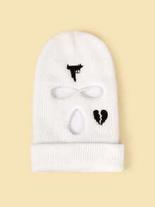 1pc/2pcs Men's Black Knitted Balaclava Ski Mask With Gun & Broken Heart Embroidery-Great For Winter, Skiing, Snowboarding, Cosplay, Streetwear