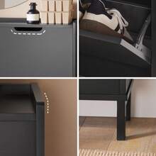 SoBuy 4 Flip-Drawers Shoe Cabinet Shoe Rack Shoe Storage Cupboard Organizer Unit Natural W100 X D19 X H90cm FSR100-N - Black - View 9