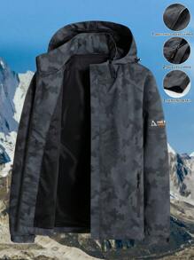 1 件运动型男士户外运动骑行钓鱼徒步防风防水迷彩软壳夹克 - 黑色 - 查看 1