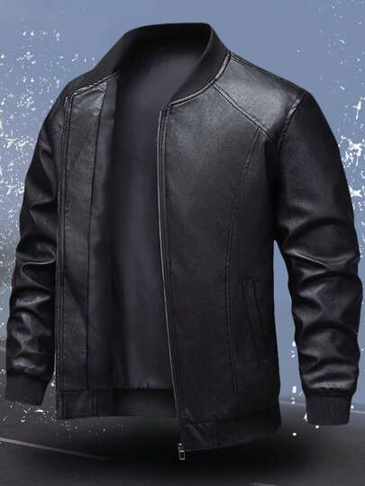 Sports&Outdoor Fall Clothes Windproof And Waterproof Outerwear Recommend Man Tops Clothing Activewear Hunting Cycling Daily&Casusl PU Leather Coat,Fleece