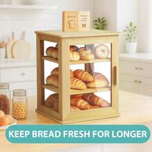 Bread Box,Pastry Display Case,Bread Holder For Kitchen Counter, Wooden Large Capacity Bread Storage Bin Breadbox Organizer For Kitchen Counter Corner(Raw Wood) - Gỗ thô - Xem 5