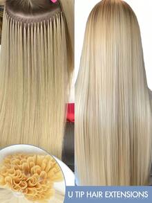 50片U型接发,100%真人Remy发,角蛋白融合,直发,自然柔顺,黑/棕/金渐变色可选,12/16/20英寸,30克/包,适合所有种族,百变发型,自然效果,渐变色发束,无需胶水,即戴即用,完美适用于假期、派对、上学、新娘造型等场合。 - 彩色 - 查看 2