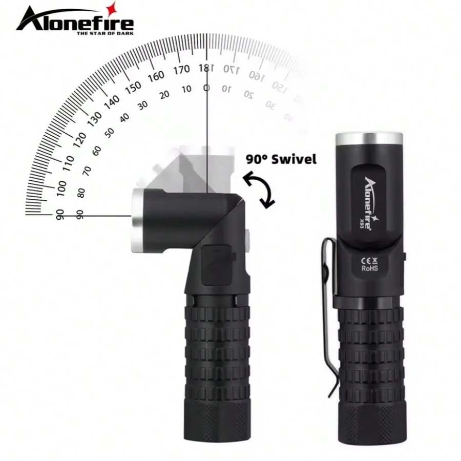 Alonefire X93 Rechargeable Magnetic LED Flashlight, 90° Rotatable Head, Super Bright Camping Light, Work Light, Hiking Light, Emergency Light, EDC Tactical Pocket Flashlight