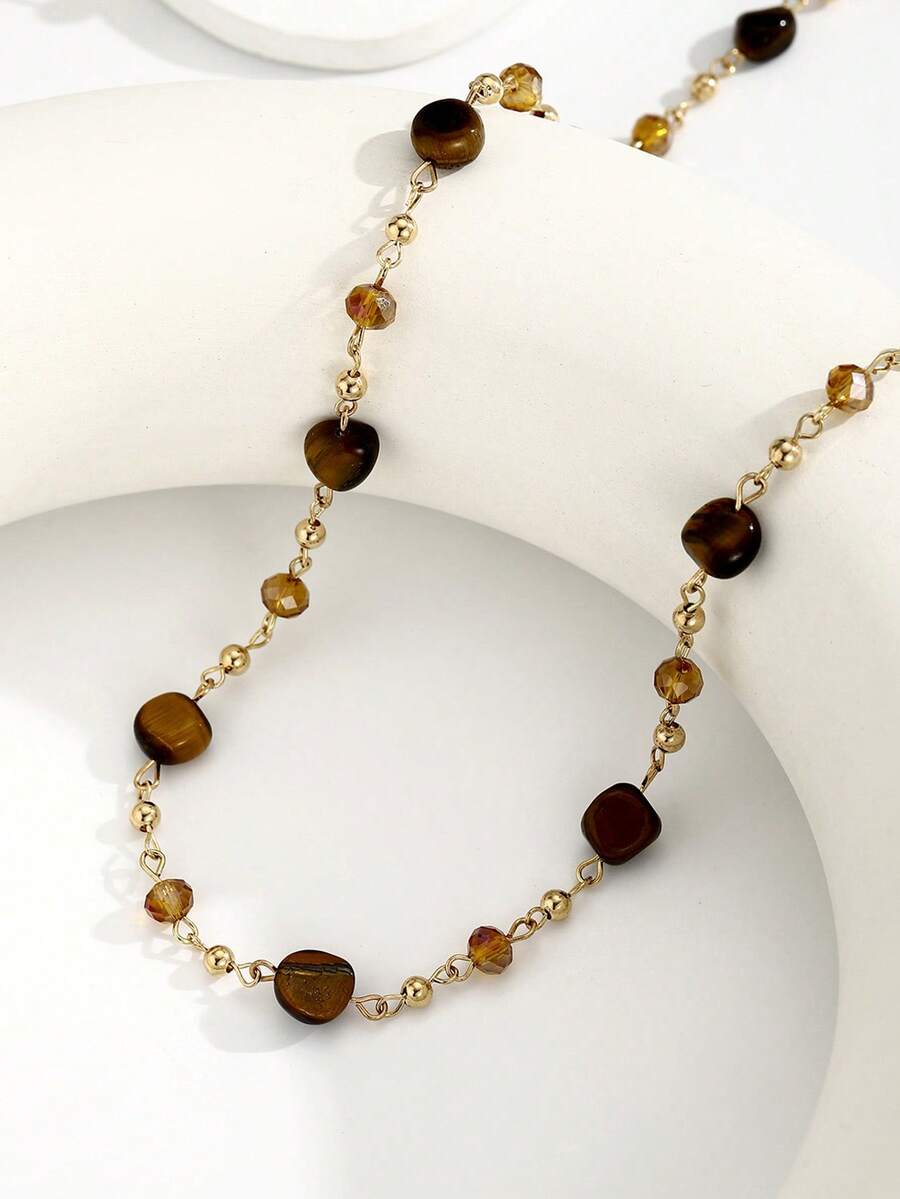 1pc Fashionable Minimalist Natural Stone Handmade DIY Necklace - Coffee - View 1