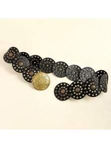 1pc Plus Size Women's Cowgirl Belt, Chunky Bohemian Cowboy Style Belt, Sexy Retro Cowgirl Hollow Metal Buckle Waist Belt For Women, Suitable For Street, Party, Music Festival