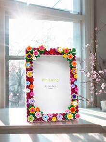 6-Inch Floral Mosaic Photo Frame, Creative Handmade Puzzle Frame, Wall-Mountable, Blooming Summer - Color - View 3