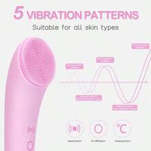 Facial Cleansing Brush, Rechargeable Silicone Face Scrubber With Heat Massage End, Vibrating Exfoliator Scrubber For Deep Cleaning, Waterproof Face Brush For Women And Men Pink - Hồng - Xem 5