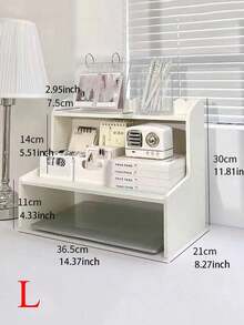 1pc Double Layer Raised Desk Storage Rack, Countertop Cosmetic Stationery Book Organizer For Dorm Office Suitable For Home Storage, Office Desk Home Storage, Halloween And Christmas Gift Desktop Storage - White - View 9
