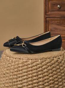 WHDXY 1 双女士尖头平底鞋，柔软皮革办公鞋，百搭乐福鞋，浅口软底仙女风格平跟一脚蹬通勤鞋 - 黑色 - 查看 3