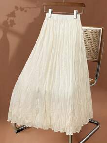 Saia midi plissada e franzida feminina, estilo boêmio, de linho, nova chegada - Damasco - Ver 2