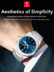 POEDAGAR 男士商务日期星期不锈钢石英表，时尚防水夜光男士腕表，休闲男士腕表，适合日常佩戴，节日男士礼物