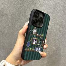 1pc Vintage TPU Material Skeleton Clock Bookshelf Striped Pattern Phone Case Compatible With Iphone/