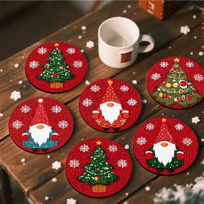 1 conjunto/4 peças/6 peças/300 peças de porta-copos de lama com estampa de anão natalino, adequados para casa, cafeteria, chá da tarde, decoração de restaurante, festa temática, decoração diária, podem ser dados como presentes de Natal