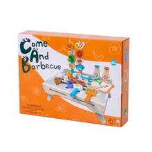 儿童多功能木制逼真厨房烧烤玩具，亲子互动过家家益智玩具/有趣的烧烤过家家游戏，培养孩子的动手能力，木制玩具/多张卡片可匹配或自由创作/非常适合新年、圣诞节家庭烧烤派对、丰收节烧烤、生日、节日礼物