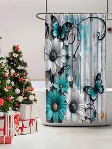 1/3/4 Pcs, Fashionable Minimalist Blue-Green & White Floral Butterfly Bathroom Set - Shower Curtain And Rug Series, Elegant And Practical Home Decor Gift. Bathroom Decor - Multicolor - View 13