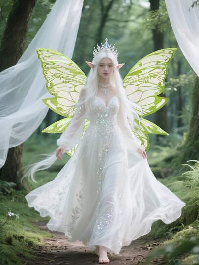 超大成人四叶金箔蝴蝶翅膀（适合女性）-闪亮透明的仙女服装翅膀，适合万圣节角色扮演和圣诞节以及各种大型庆祝活动