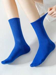 1/3/5/10/15/20 双装 女士纯色竖条纹舒适简约运动休闲吸湿中筒袜 - 彩色 - 查看 6