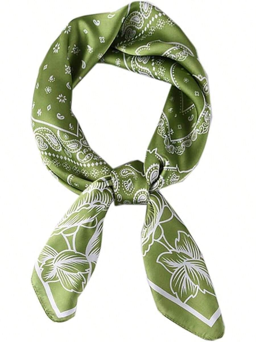 WENLOOY Square Satin Silk Feeling Hair Scarf Headscarf For Women/Men's Necktie Silk Bandanas Pocket Squarehalloween - Fj02-15 Xanh lá cây - Xem 1
