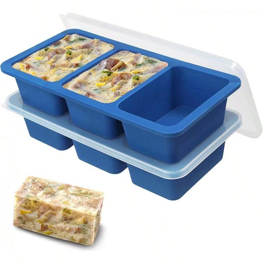 KOLUTI Nonstick Silicone Freezer Molds With Plastic Lid 2 Pack, 8  Tray Sauce Cube Maker, Stackable Meal Prep Storage Container Freezing, Dishwasher  & - 3-soup - View 1