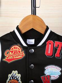 2 Pieces Of Baby Boy Hip-Hop Sports Style Basketball Digital Printed Baseball Suit Set, Jacket, Pants Set, Spring And Autumn Season - Black - View 3