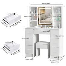 Tocador con espejo LED inteligente, 7 cajones, tocador, maquillaje y taburete - Perfect For Organizing Makeup, Skincare, Elegant Vanity|Decorative Vanity, Vanity Furniture, Compact For Small Space, Bedroom Decor Gift, Perfect Gift For Women Girls , Ideal para regalos de Navidad y Halloween. - Blanco - Ver 8