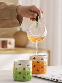 1/4 piezas Taza de café de cerámica con estampado de camello, taza de café para arte de latte, adecuada para reuniones familiares y ocasiones especiales, regalo con tema del desierto, apta para bebidas calientes y frías, oficina, cafetería, uso doméstico, patrón hecho a mano, regalo perfecto para amantes del café, taza de café única | Taza de cerámica reutilizable