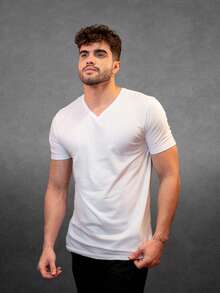 Men's Slim Fit V-Neck T-Shirt Premium Egyptian Cotton - trắng - Xem 1