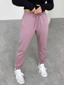 Pantalones De Cintura Alta Para Mujer Con Bolsillos En Diagonal Y Costura al frente - Morado claro - Ver 2