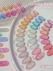 XEIJAYI 钻石闪光美甲 16 色 15ml 凝胶指甲油浸泡 UV LED 指甲油沙龙女性美甲工具时尚迷人指甲奢华指甲设计 - 彩色 - 查看 3