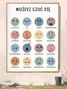 1 pieza Cuadro mural de alfabetización emocional sin marco - 12x16/16x24 pulgadas, decoración de pared educativa con iconos de emociones coloridos y fonética polaca, perfecto para sala de estar, oficina, aula o habitación de jóvenes, regalo de aprendizaje, decoración de habitación de jóvenes | Ayuda visual de enseñanza | Obra de arte sin marco, decoración de pared del aula