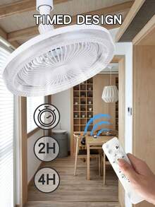 26cm Remote Control Ceiling Fan Light, 30W 3-Speed, 3 Color Temperatures (3000K-6500K) Dimmable LED Bulb, Screw-In Ceiling Fan, 360° Rotation Mini Ceiling Fan, E27 Socket, Suitable For Bedroom, Kitchen, Closet, Wireless Mini Ceiling Fan Light - White, Upgraded Crystal Lampshade And Aroma Function - one-size - View 4