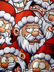 Christmas Santa Claus Cartoon 3D Digital Print Men's Button Pocket Short Sleeve Shirt - Red - View 6