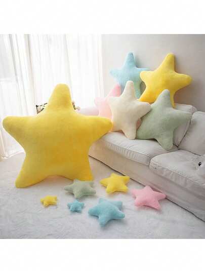 1pc 18/40cm Plush Star Shaped Cushion, Super Soft & Cute Macaron Style Doll Pillow. This Cushion Is Super Soft And Fluffy, Serving As Both A Plush Doll And A Soft Sleeping Pillow, Paired With A Cream-Colored Heart, Making It A Sweet Feminine Home Decor Gift.