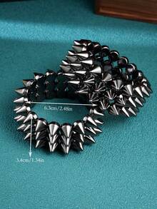 LADYCOCO 2件套朋克风ABS塑料铆钉手链情侣套装，女士黑色个性铆钉手镯，适合日常佩戴、派对、音乐节等场合 - 槍黑色 - 查看 4