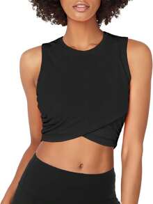 Sanutch Yoga Crop Tops Dance Tops Fitted Workout Crop Tops Yoga Tank Tops Athletic Sports Shirts For Women - Xám - Xem 5