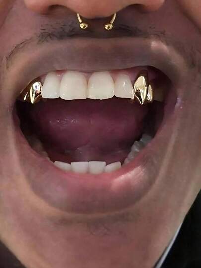 1 Pair Shiny Fang Teeth Jewelry, Fashionable Punk Teeth Decor For Halloween Costume, Unisex
