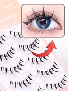 5 Pairs Clear Band Anime Lashes Spiky Anime False Eyelashes Natural Look, Lashes Looks Like Cluster Manga Lashes Individual, Cosplay Wispy Strip Eyelashes - Spiky Manga Lashes - View 5