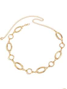 1 件复古时尚个性化金属镂空几何拼接腰链，波西米亚百搭腰带，适合女性日常和派对穿着 - 金色 - 查看 4