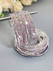 12pcs Set Fashionable White Crystal Elastic Bracelets For Women, Suitable For Parties - Elastic Bracelet - View 33