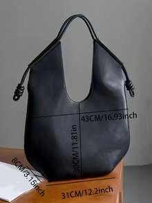 女士超大号腋下手提包，全新秋冬设计，大容量，单肩包，暗黑摇滚风格，四季皆宜 - 黑色 - 查看 4